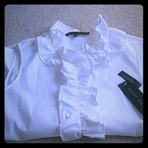 New Anne Klein White sleeveless ruffle blouse